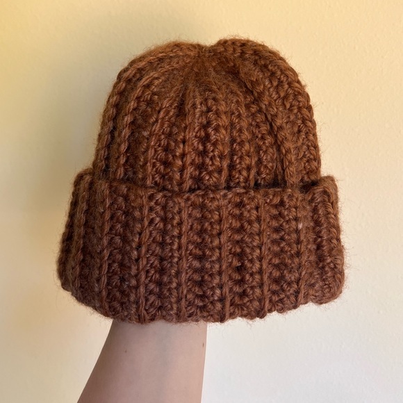 Cozy Teddy Brown Crocheted Chunky Beanie - Picture 2 of 5